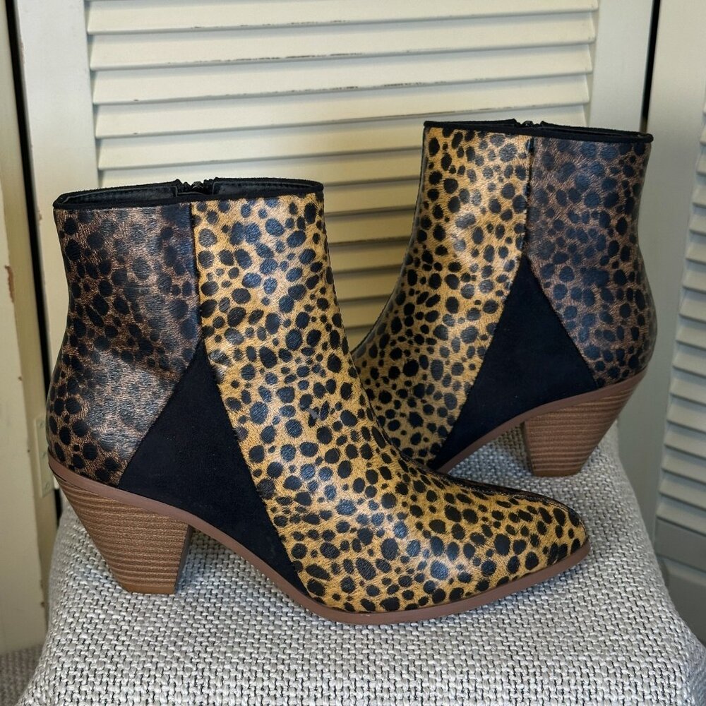 Comfort Leopard Print Ankle Boots Block Heel Y2K Retro Animal Booties Women's 8